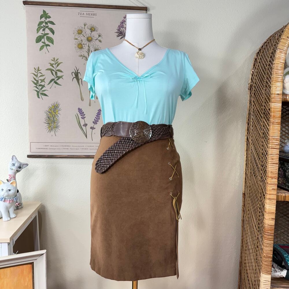 Vintage 90s Y2k Lace Up Slit Skirt Bratz Coastal Granddaughter Cowgirl 5 6 S